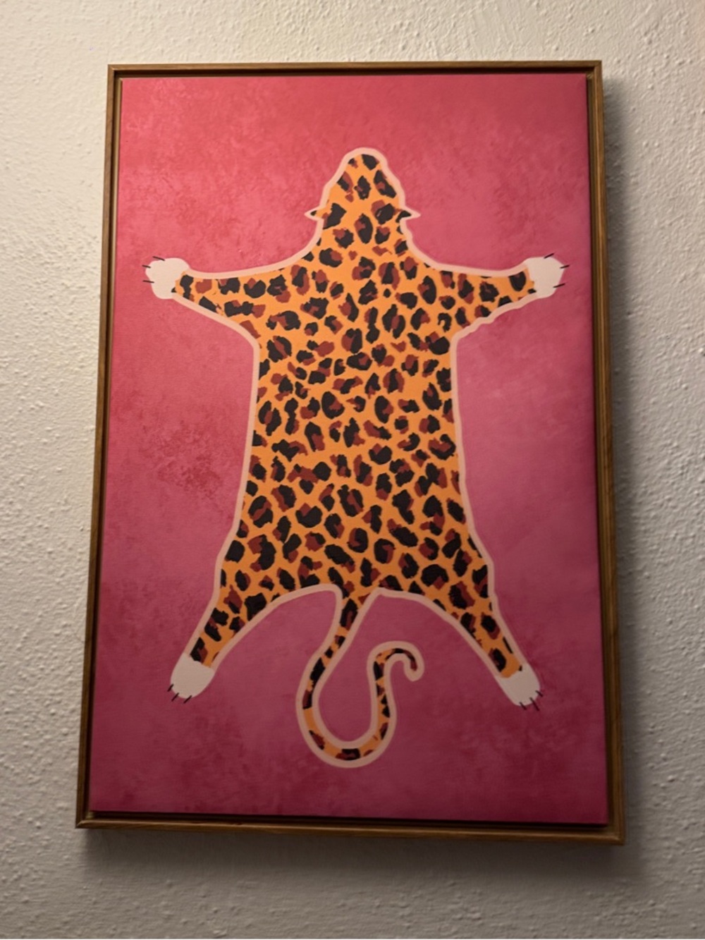 Leopard Print Cat Rug Wall Art on Pink Background